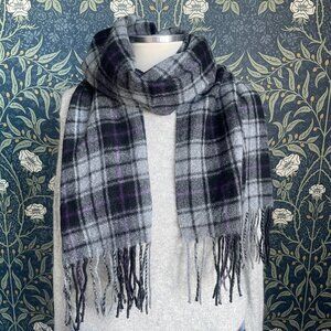 Club Room 100% Cashmere Grey Plaid Scarf